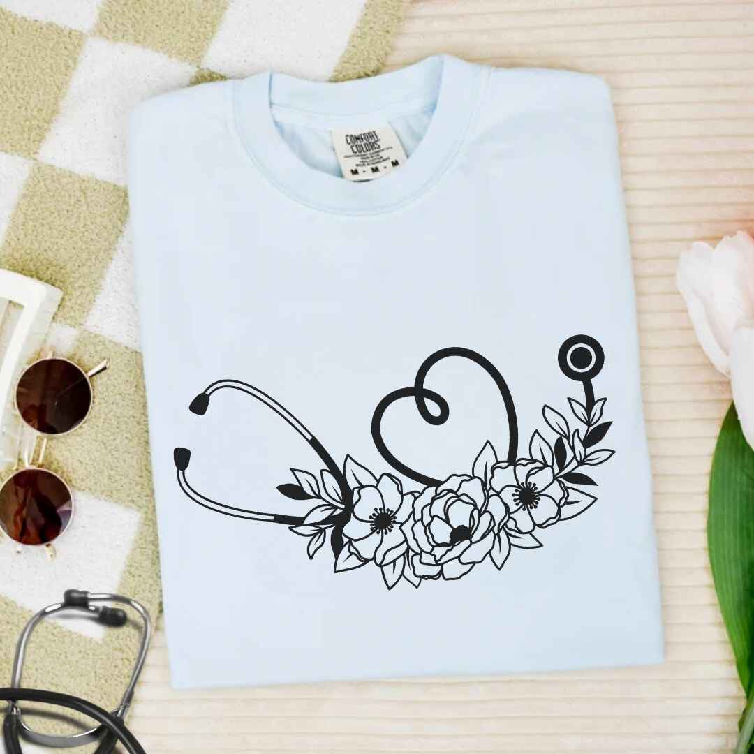 Floral Stethoscope Minimalist T-shirt