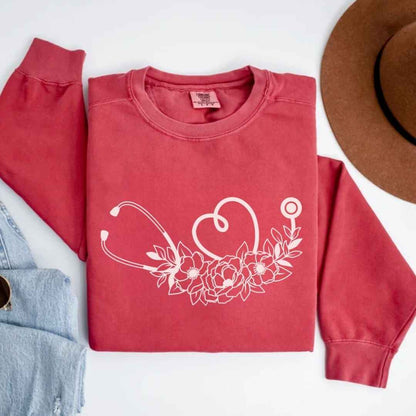 Floral Stethoscope Minimalist Sweatshirt