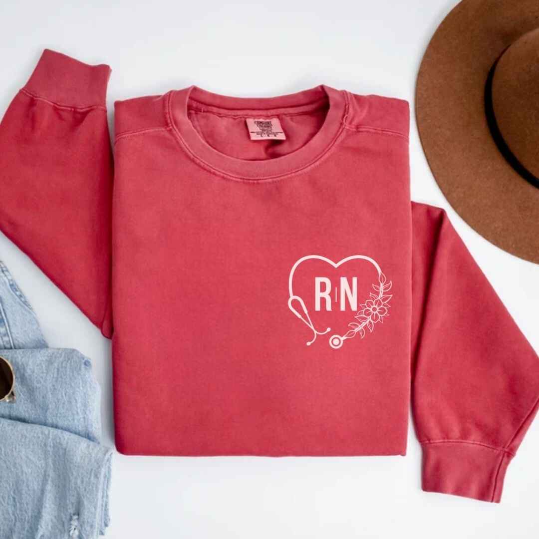 Registered Nurse Heart Stethoscope Pocket Design Sweatshirt