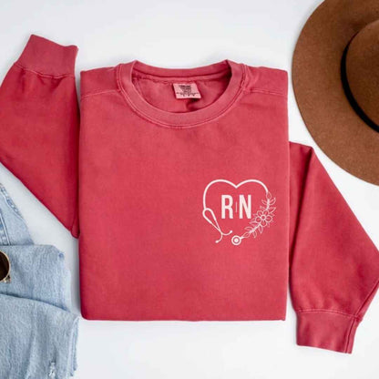Registered Nurse Heart Stethoscope Pocket Design Sweatshirt