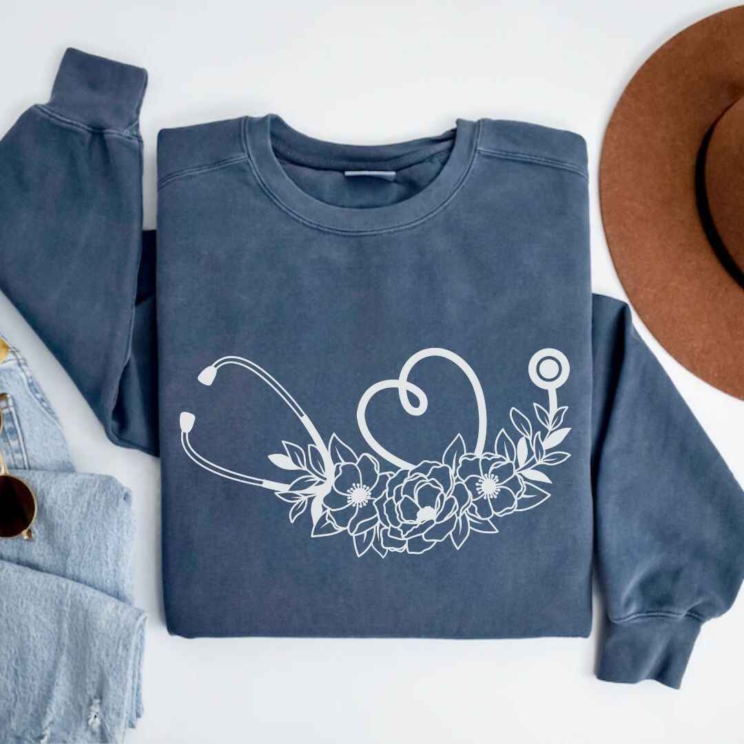 Floral Stethoscope Minimalist Sweatshirt