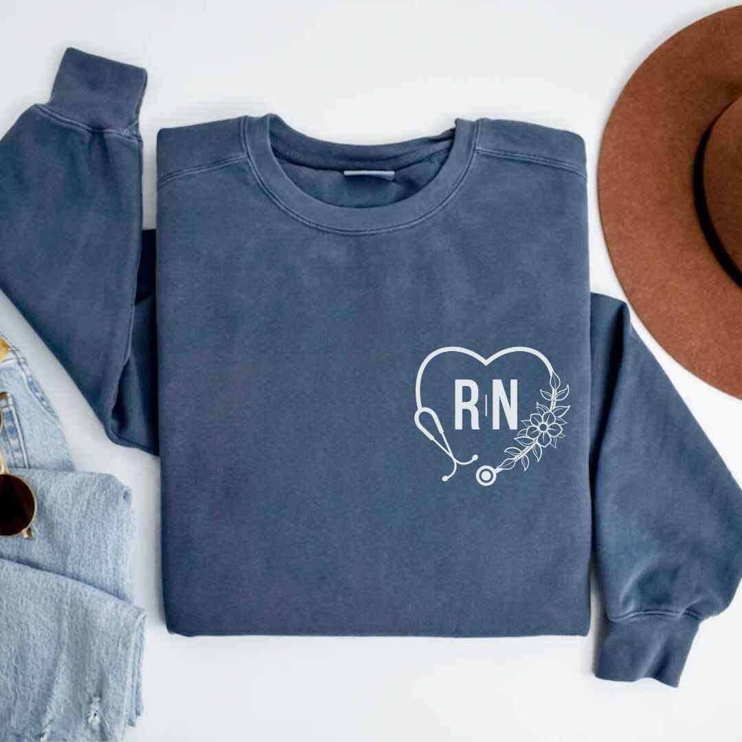 Registered Nurse Heart Stethoscope Pocket Design Sweatshirt