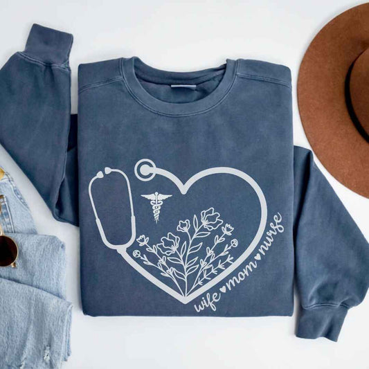 Wife, Mom, Nurse Heart Stethoscope Sweatshirt