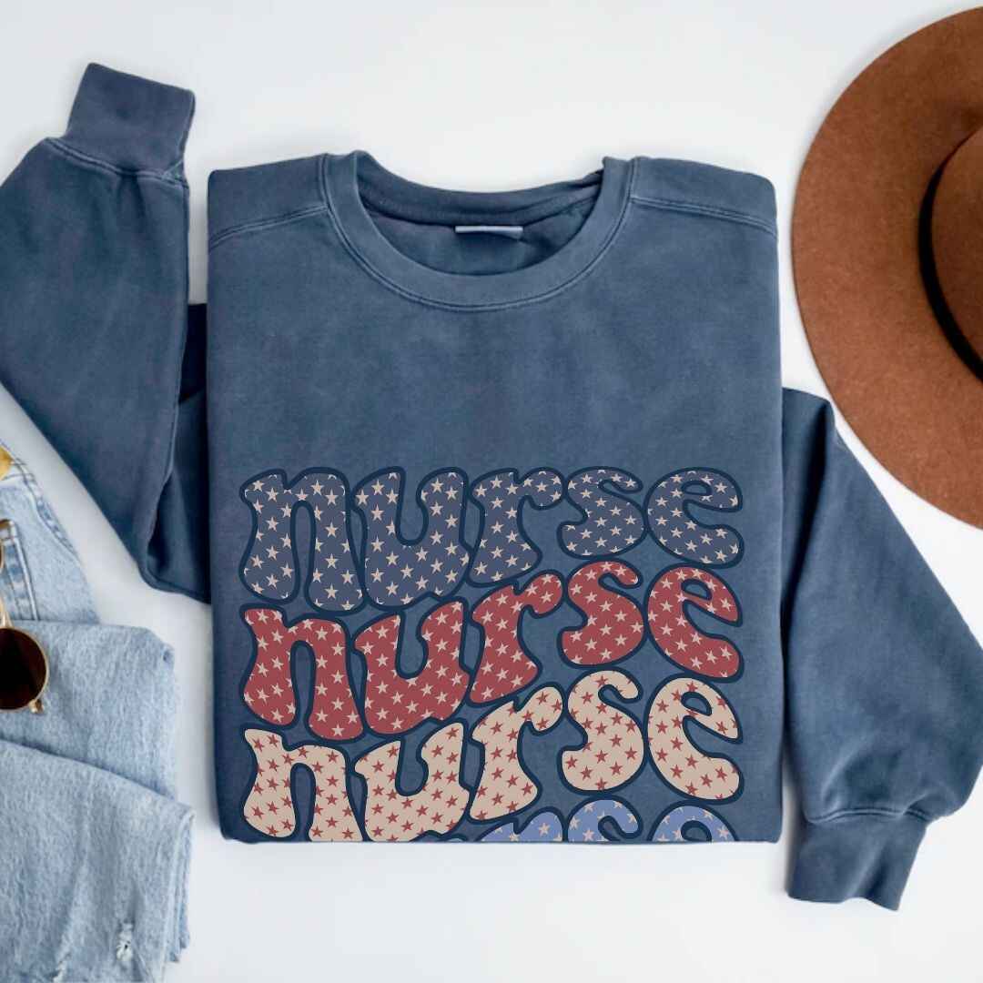 Retro Wavy USA Nurse Sweatshirt