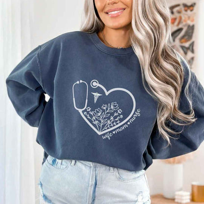 Wife, Mom, Nurse Heart Stethoscope Sweatshirt