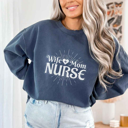 Wife, Mom, Nurse Sun Rays Sweatshirt