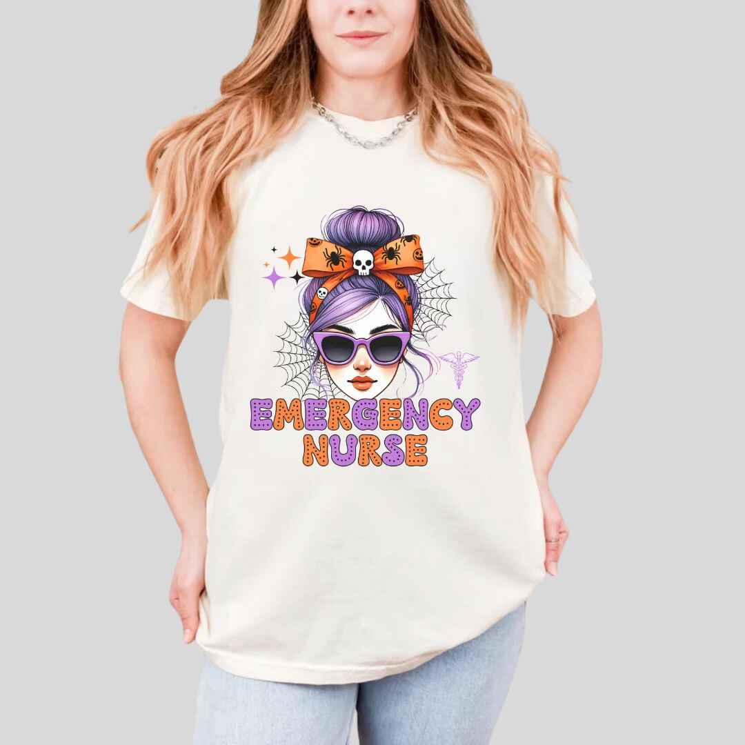 Emergency Nurse Messy Hair Halloween T-shirt