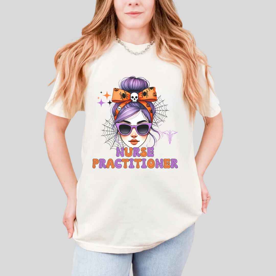 Nurse Practitioner Messy Hair Halloween T-shirt