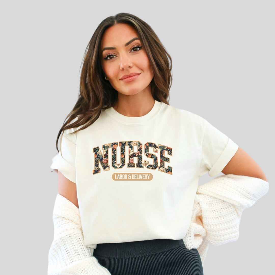 L&D Nurse Fall Floral College T-shirt