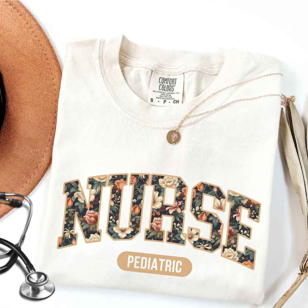 Pediatric Nurse Fall Floral College T-shirt