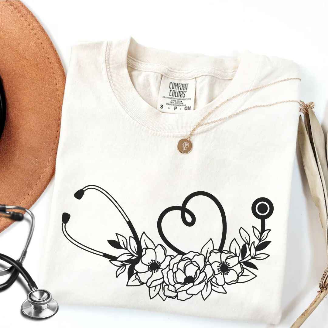 Floral Stethoscope Minimalist T-shirt