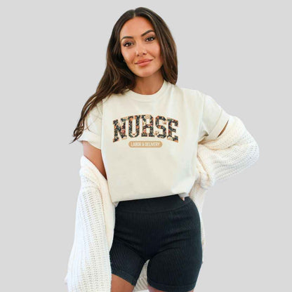 L&D Nurse Fall Floral College T-shirt