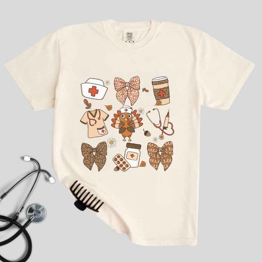 Thanksgiving Fall Nurse Coquette T-shirt