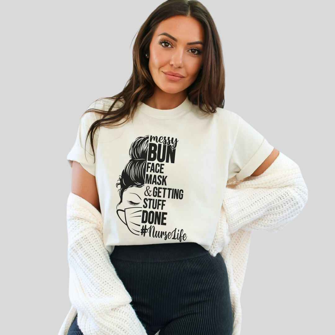 Messy Bun Half Face T-shirt