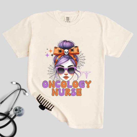 Oncology Nurse Messy Hair Halloween T-shirt