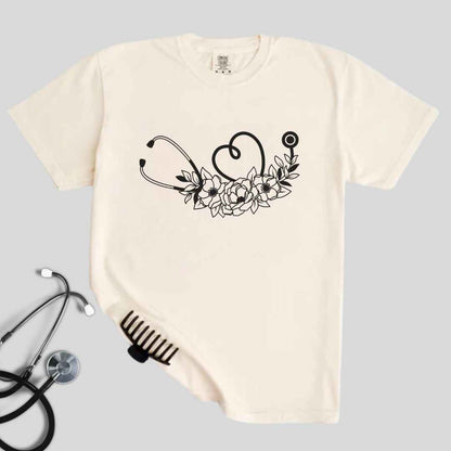 Floral Stethoscope Minimalist T-shirt