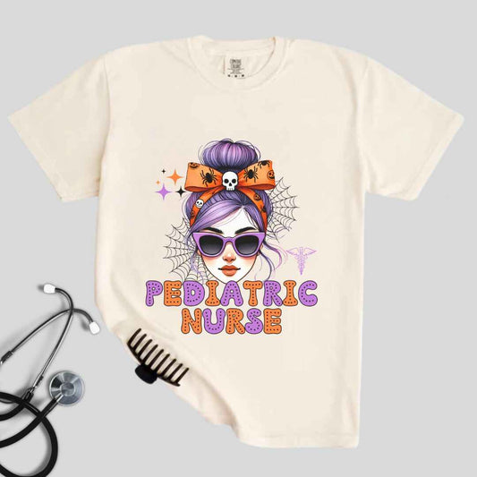 Pediatric Nurse Messy Hair Halloween T-shirt