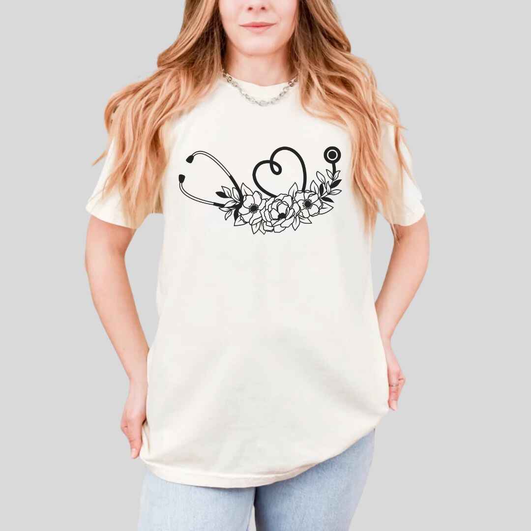 Floral Stethoscope Minimalist T-shirt