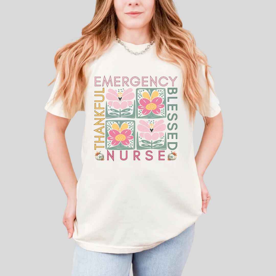 Thankful & Blessed Emergency Nurse Fall T-shirt