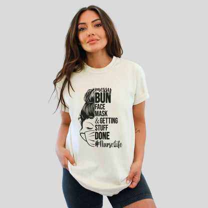 Messy Bun Half Face T-shirt
