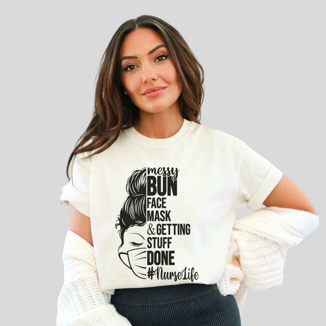 Messy Bun Half Face T-shirt