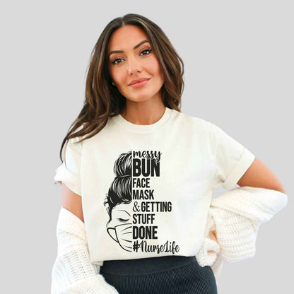 Messy Bun Half Face T-shirt