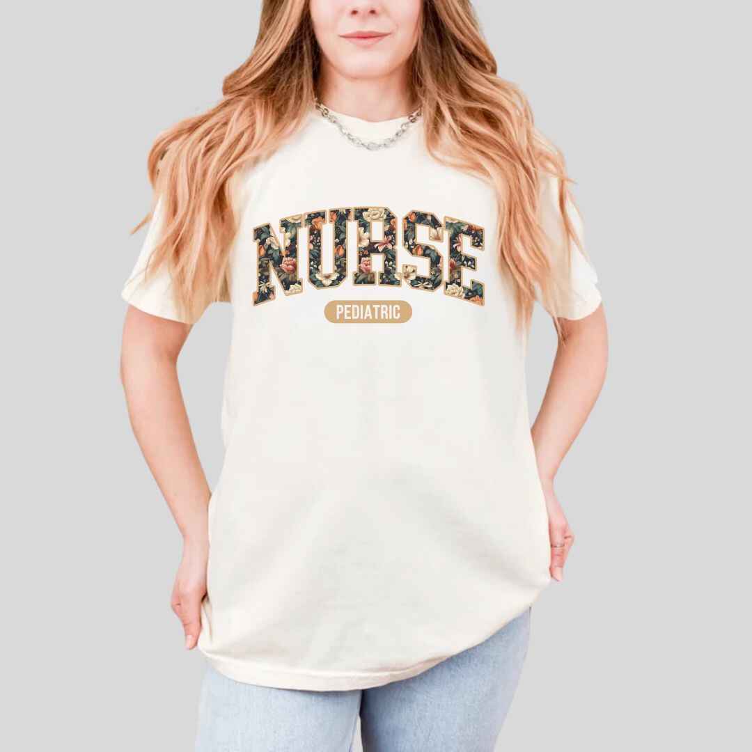 Pediatric Nurse Fall Floral College T-shirt