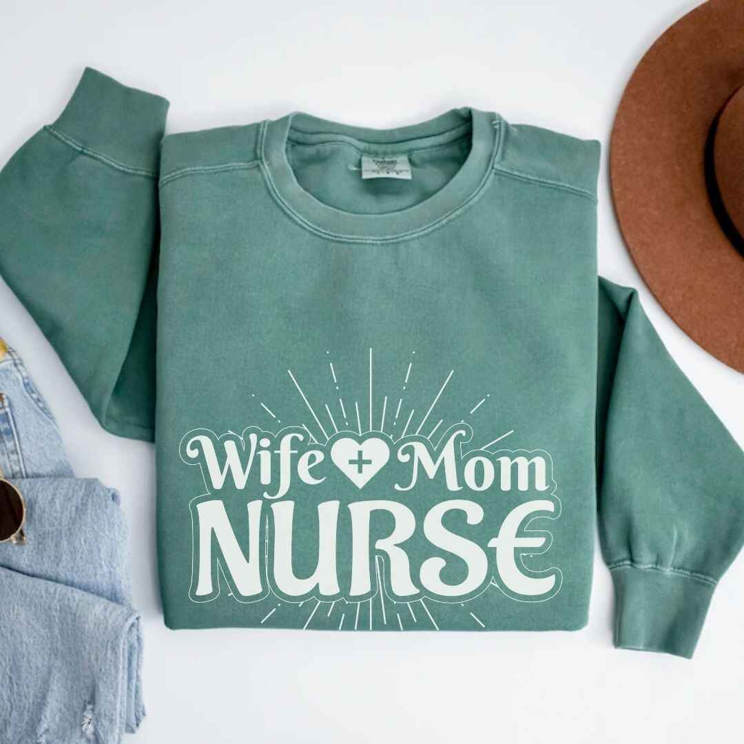 Wife, Mom, Nurse Sun Rays Sweatshirt