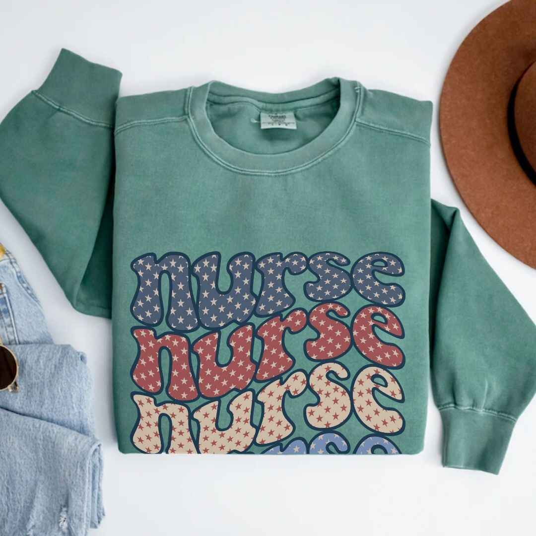 Retro Wavy USA Nurse Sweatshirt