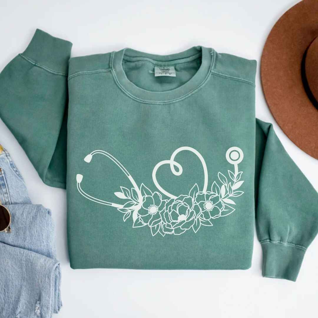 Floral Stethoscope Minimalist Sweatshirt