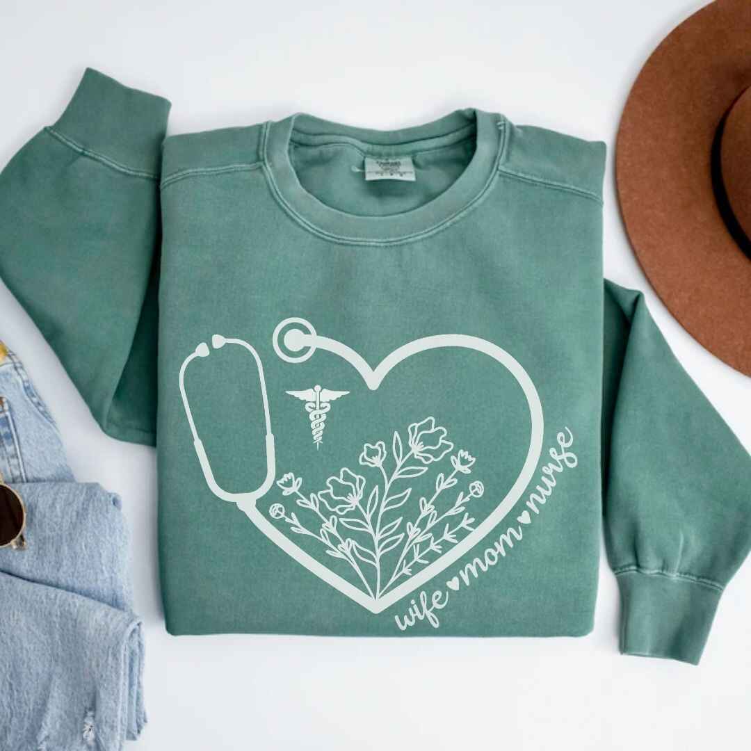 Wife, Mom, Nurse Heart Stethoscope Sweatshirt