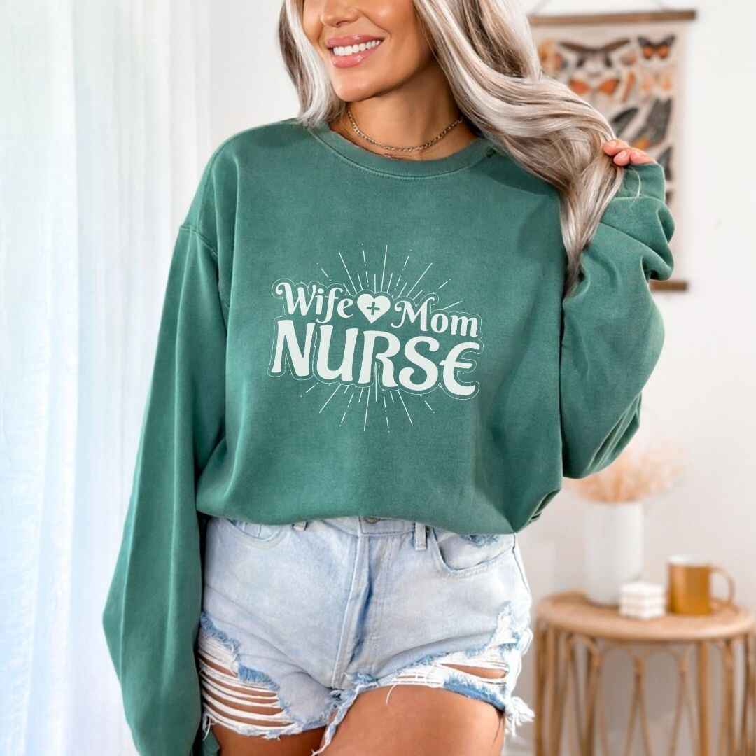 Wife, Mom, Nurse Sun Rays Sweatshirt