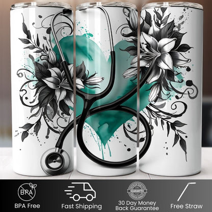 Teal Heart Stethoscope 20oz Tumbler