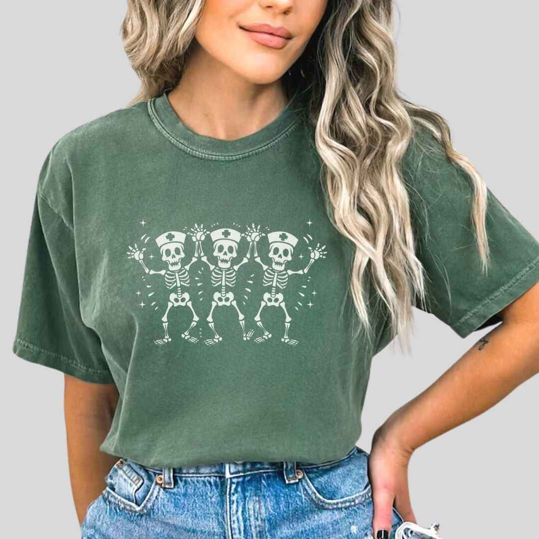 Spooky Dancing Skeletons Funny Nurse T-shirt