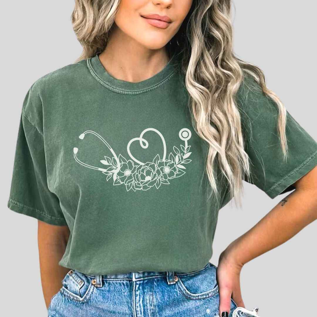 Floral Stethoscope Minimalist T-shirt