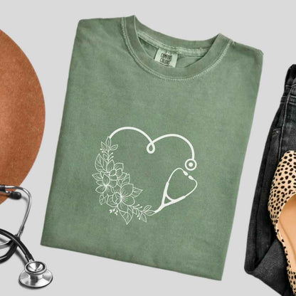 General Nurse Heart Stethoscope Minimal T-shirt