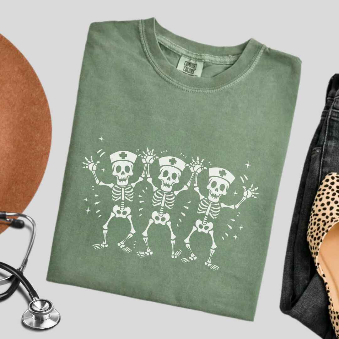 Spooky Dancing Skeletons Funny Nurse T-shirt