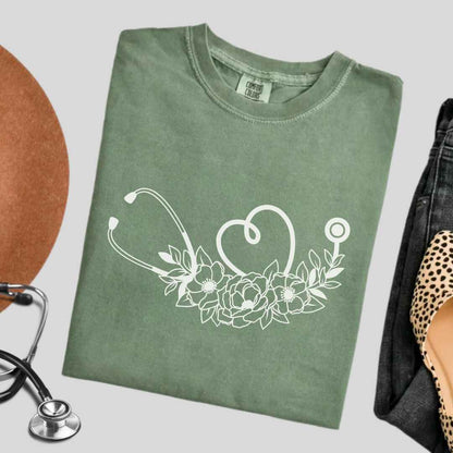 Floral Stethoscope Minimalist T-shirt