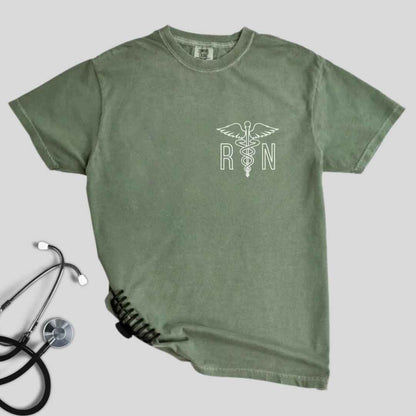 Registered Nurse Medical 'Caduceus' Symbol Pocket Design T-shirt