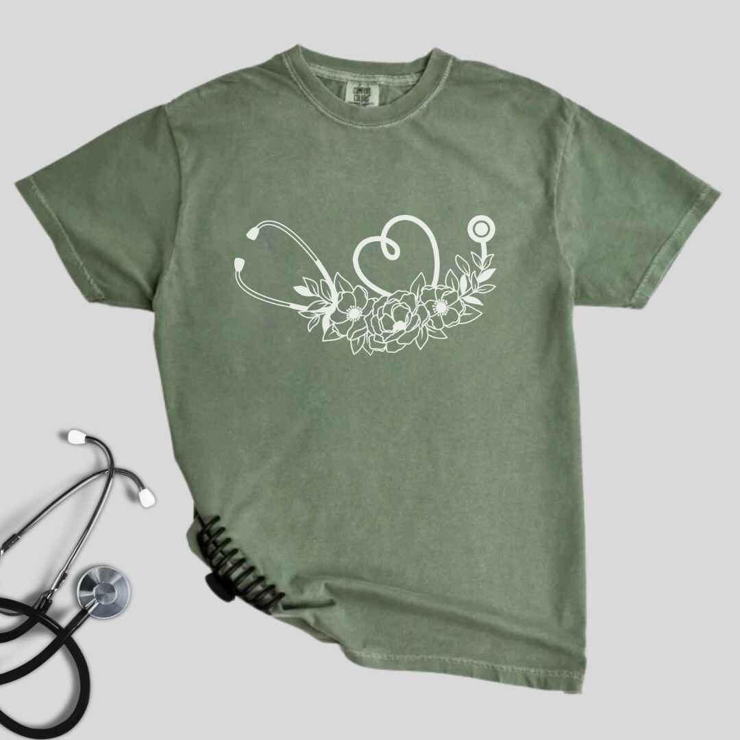 Floral Stethoscope Minimalist T-shirt