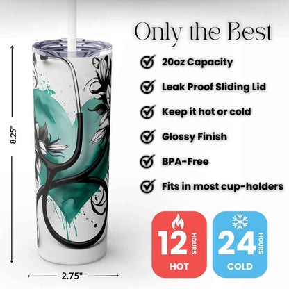 Teal Heart Stethoscope 20oz Tumbler