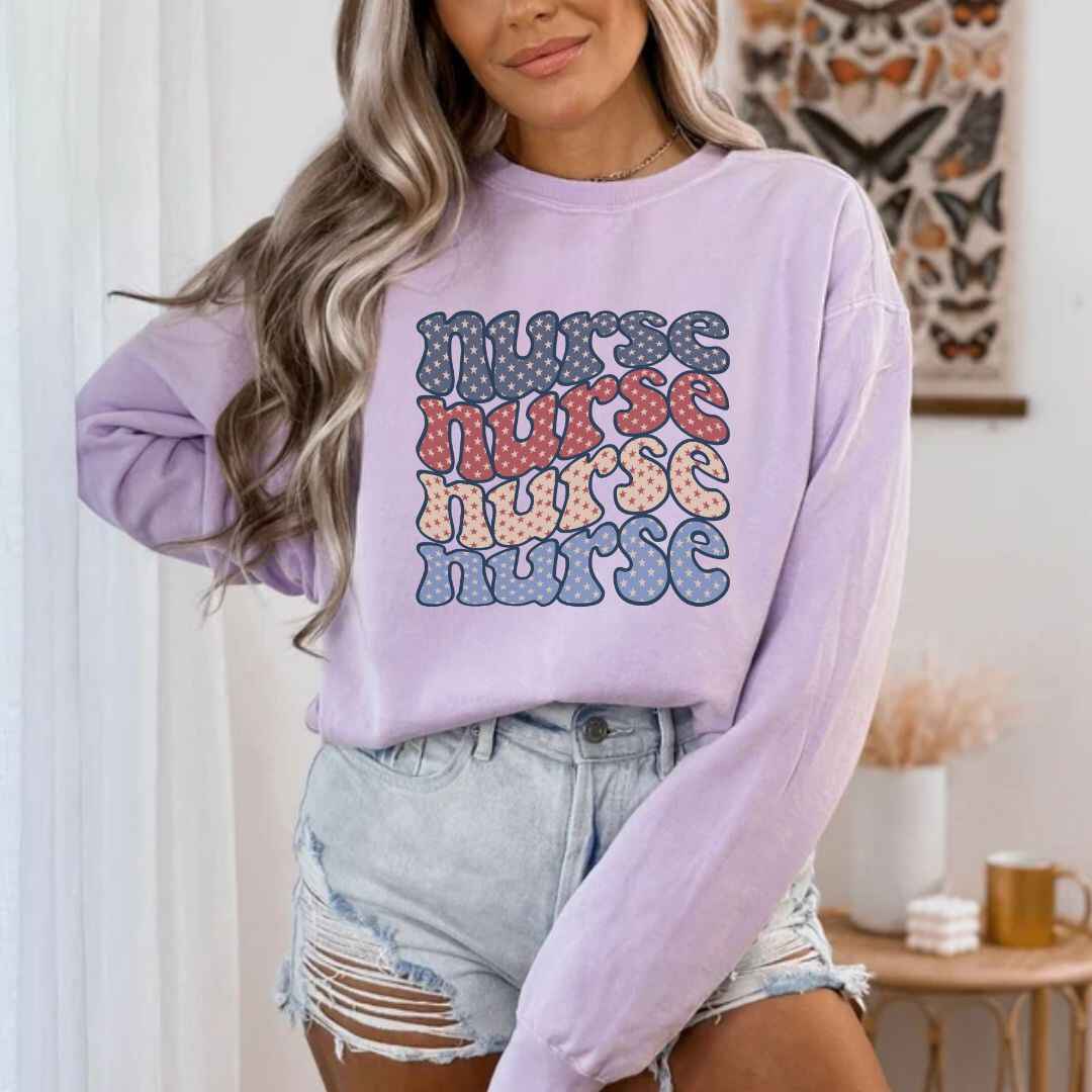 Retro Wavy USA Nurse Sweatshirt