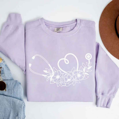 Floral Stethoscope Minimalist Sweatshirt