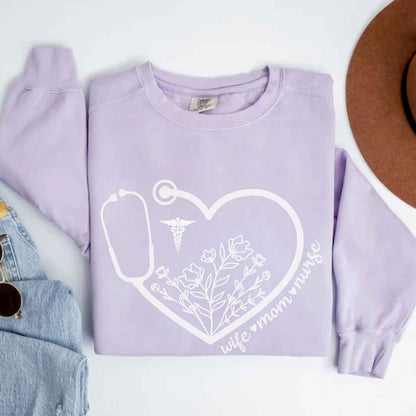 Wife, Mom, Nurse Heart Stethoscope Sweatshirt