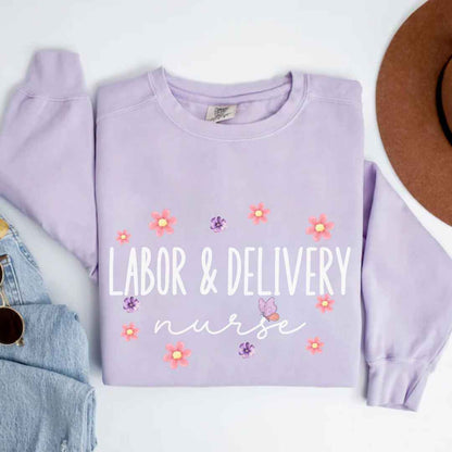 Labor And Delivery L&D Nurse Floral Sweatshirt