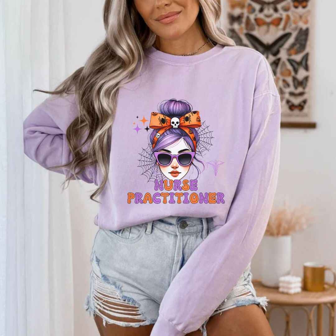 Nurse Practitioner Messy Hair Halloween Sweatshirt