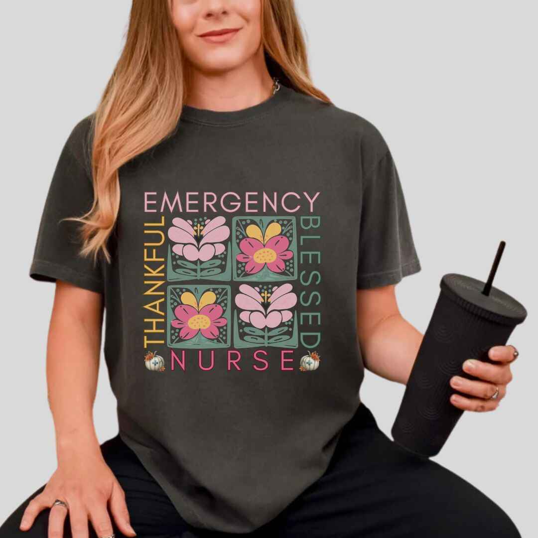 Thankful & Blessed Emergency Nurse Fall T-shirt