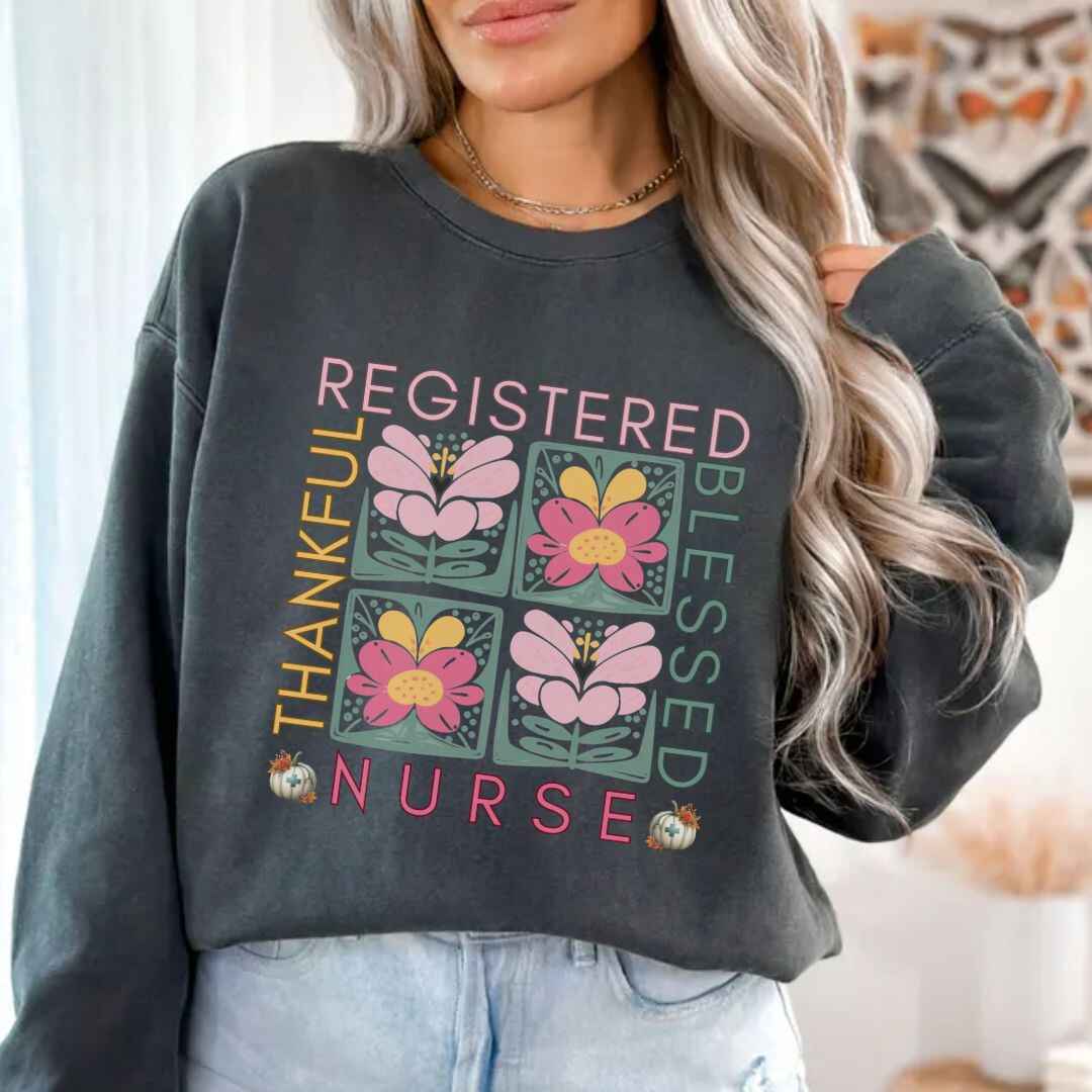 Thankful & Blessed Registered Nurse Fall Sweatshirt