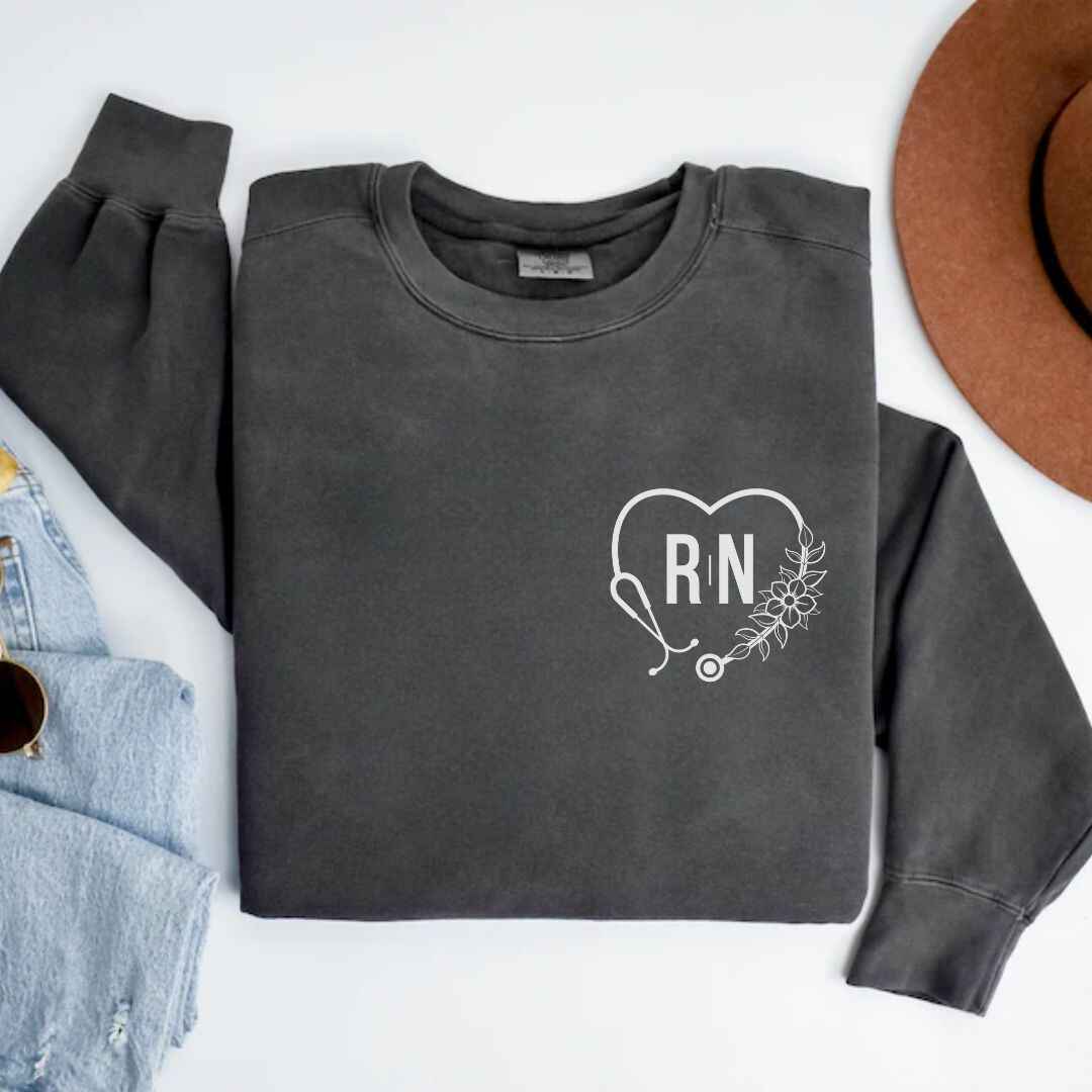 Registered Nurse Heart Stethoscope Pocket Design Sweatshirt