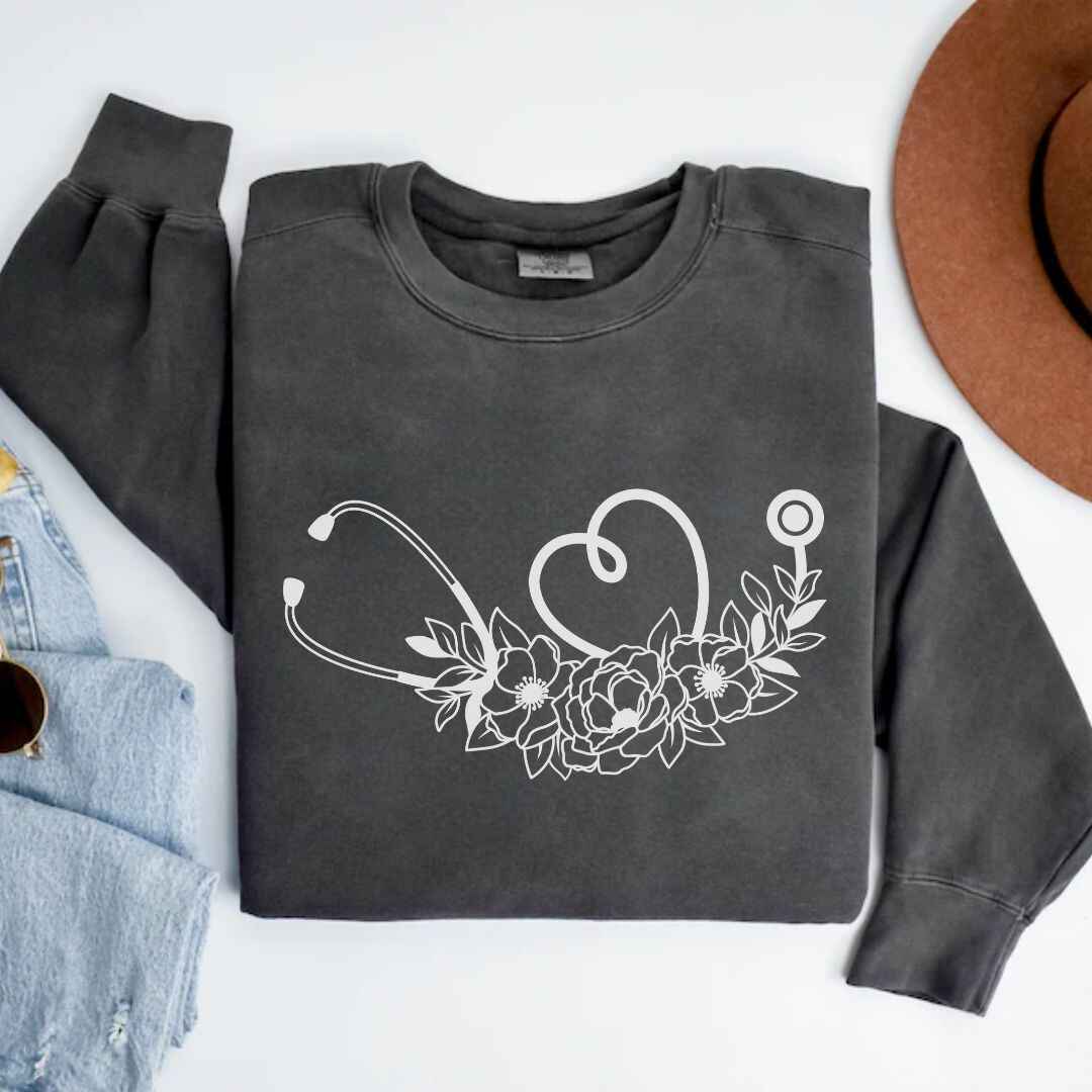 Floral Stethoscope Minimalist Sweatshirt